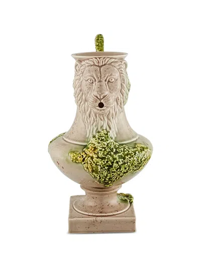 Bordallo Pinheiro Lion-motif Vase (35.7cm X 23.8cm) In Neutral