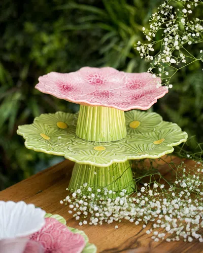Bordallo Pinheiro Maria Flor Cosmos Large Cake Stand In Green