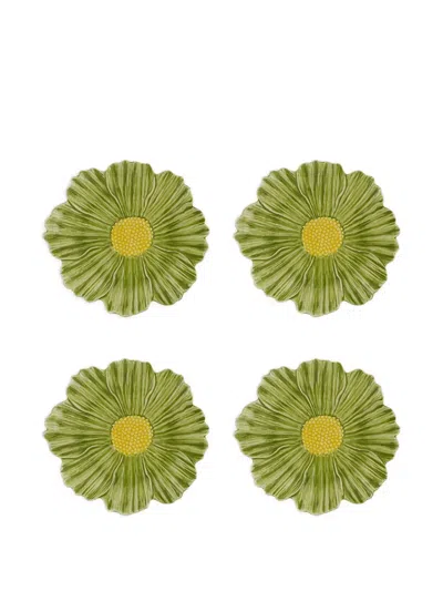 Bordallo Pinheiro Maria Flor Dessert Plates (set Of Four) In Green
