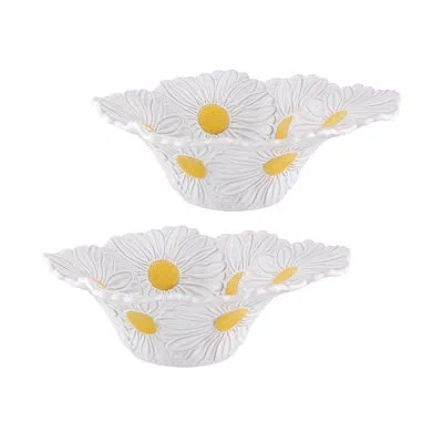 Bordallo Pinheiro Maria Flor Small Salad Bowl 10" In White;yellow