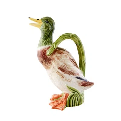 Bordallo Pinheiro Pitchers Duck Figurine In Green,brown,white