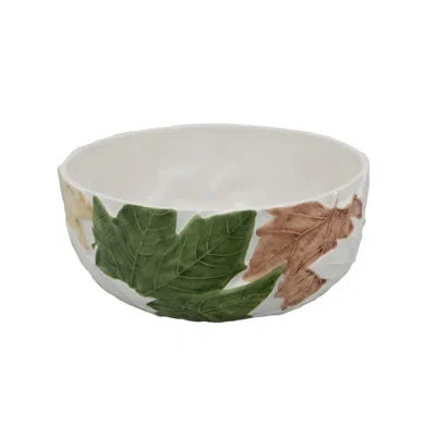 Bordallo Pinheiro Plane Tree Leaves Salad Bowl In White;green;beige