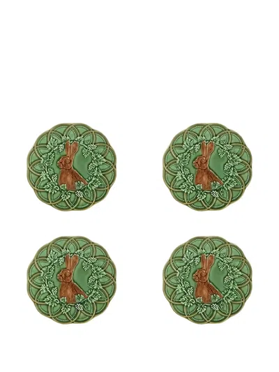 Bordallo Pinheiro Rabbit Embossed Plate (four-person Setting) In Green