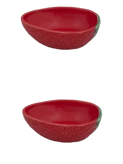 Bordallo Pinheiro Small Strawberries Bowl Set In Red