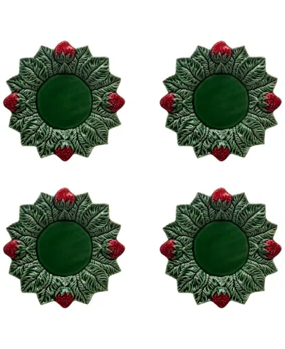 Bordallo Pinheiro Strawberries Dinner Plates, Set Of 4 In Green