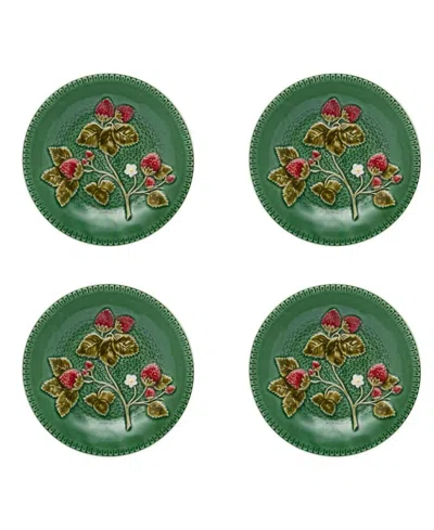 Bordallo Pinheiro Strawberries Fruit Plate, Set Of 4 In Green