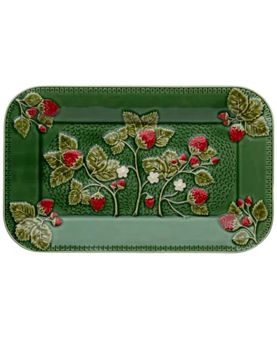 Bordallo Pinheiro Strawberries Rectangular Tray Platter In Green