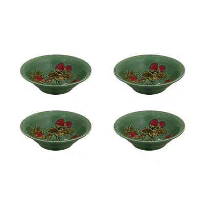 Bordallo Pinheiro Strawberry Bowl 7", Set Of 4 In Green;red