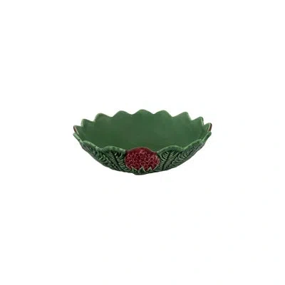 Bordallo Pinheiro Strawberry Round Bowl 9" In Green;red