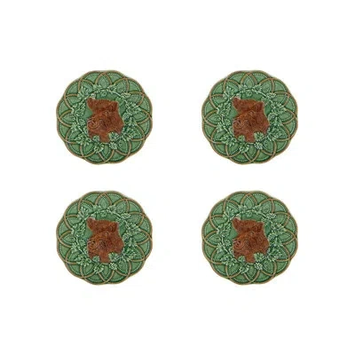 Bordallo Pinheiro Woods Bread And Butter Plate Boar, Set Of 4 In Green