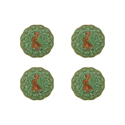 Bordallo Pinheiro Woods Bread And Butter Plate Hare, Set Of 4 In Green