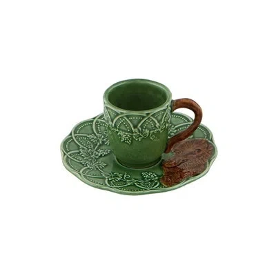 Bordallo Pinheiro Woods, Coffee Cup & Saucer Boar In Brown;green