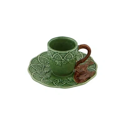 Bordallo Pinheiro Woods, Coffee Cup & Saucer Deer In Brown;green