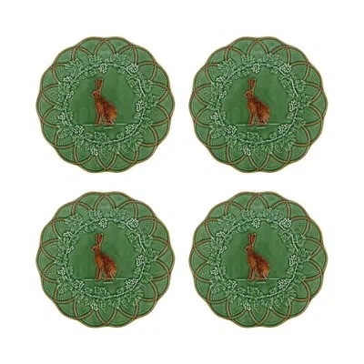 Bordallo Pinheiro Woods Snack Plate Hare, Set Of 4 In Green