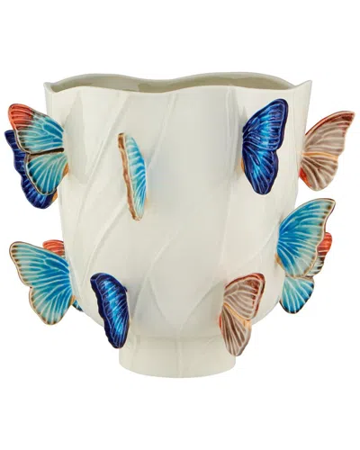 Bordallo Pinhiero 11in Vase Cloudy Butterflies By Claudia Schiffer In White