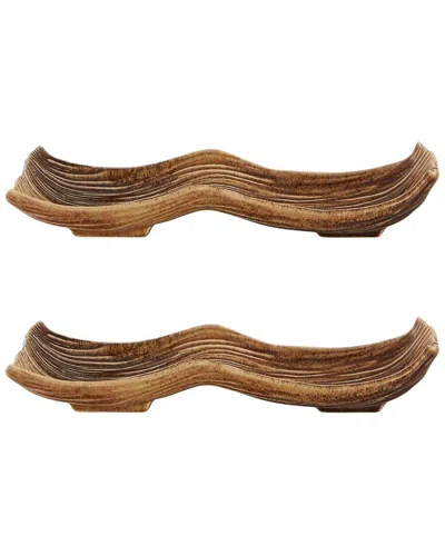 Bordallo Pinhiero Bordallo Pinheiro Set Of 2 Banana Madeira 2-division Trays In Brown