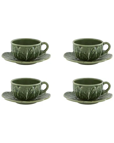 Bordallo Pinhiero Bordallo Pinheiro Set Of 4 Cabbage Tea Cups With Saucers In Green