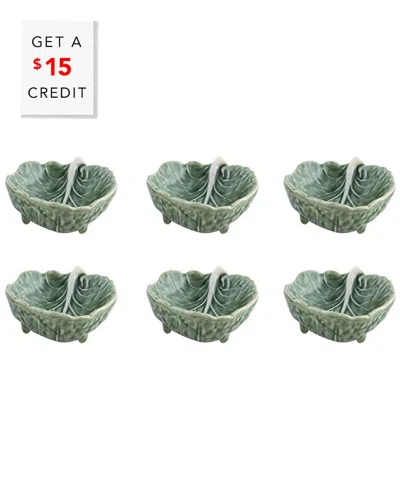 Bordallo Pinhiero Bordallo Pinheiro Set Of 6 Cabbage Leaf Dishes With $15  Credit