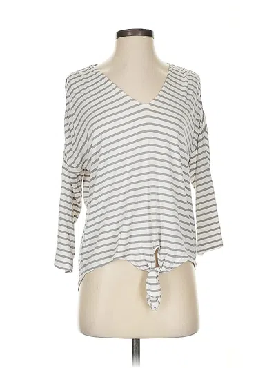 Pre-owned Bordeaux 3/4 Sleeve Top Gray Plunge Neckline Tops