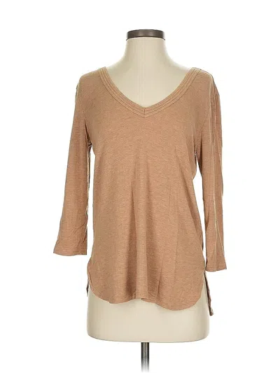 Pre-owned Bordeaux 3/4 Sleeve Top Tan V Neck Tops In Brown