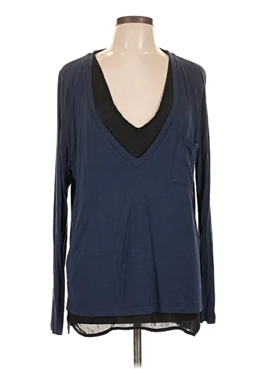Pre-owned Bordeaux Long Sleeve Top Blue Plunge Neckline Tops
