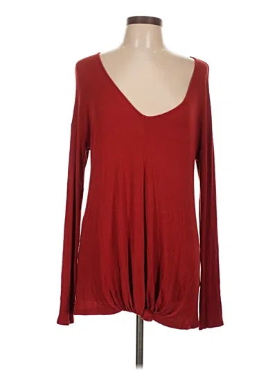 Pre-owned Bordeaux Long Sleeve Top Burgundy Plunge Neckline Tops