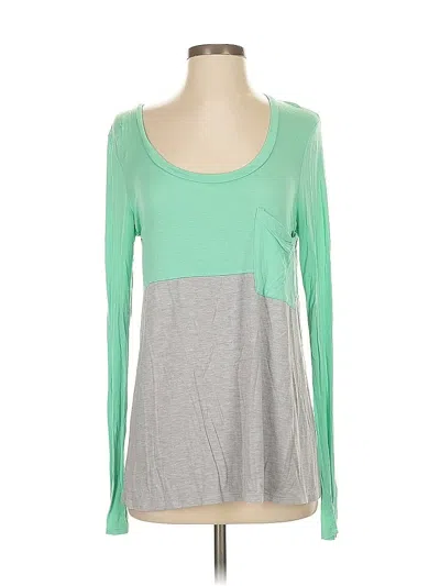 Pre-owned Bordeaux Long Sleeve Top Green Color Block Pattern Scoop Neck Tops