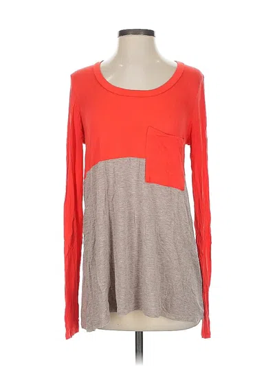 Pre-owned Bordeaux Long Sleeve Top Red Color Block Pattern Square Neckline Tops