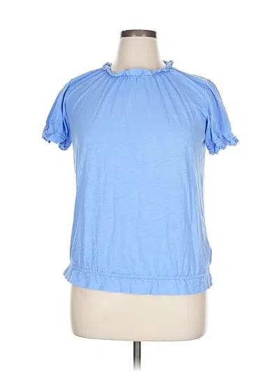Pre-owned Bordeaux Short Sleeve Top Blue Mock Neckline Tops