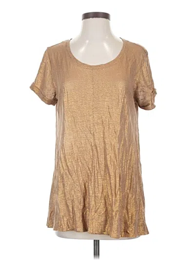 Pre-owned Bordeaux Short Sleeve Top Gold Metallic Pattern Scoop Neck Tops