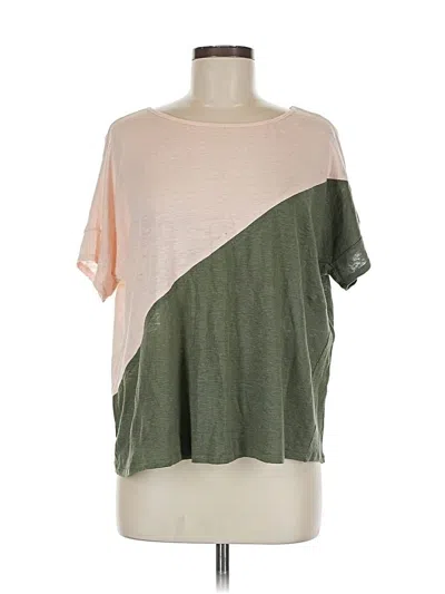 Pre-owned Bordeaux Short Sleeve Top Green Color Block Pattern Crew Neck Tops