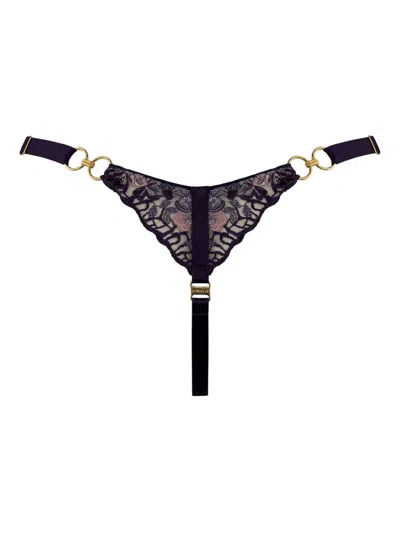 Bordelle Amela Floral-lace Strap Thong In Purple