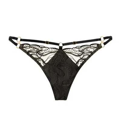 Bordelle Embroidered Pearl Thong In Black