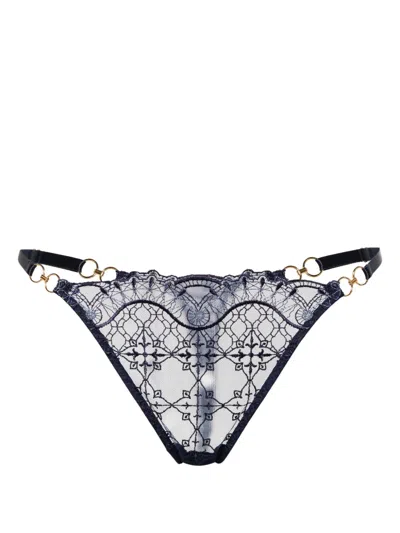 Bordelle Mari Embroidered Thong In Blue