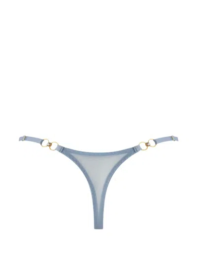 Bordelle Pearl Strap Embroidered Thong In Gray