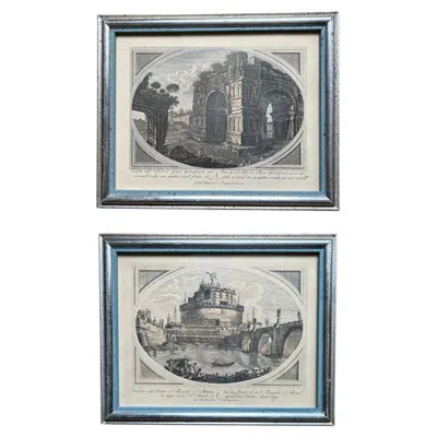 Pre-owned Borghese Italian Framed Lithograph Prints Or Etchings - A Pair By  In Brown