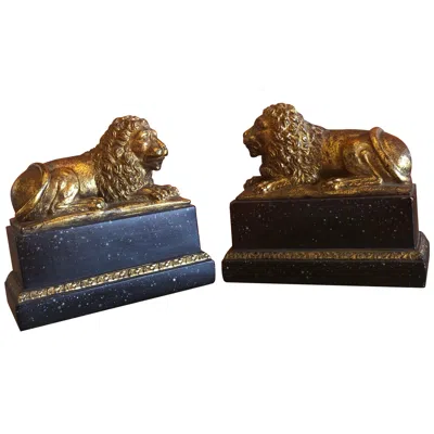 Pre-owned Borghese Pair Of Hollywood Regency Gold Gilt Lion Bookends By  In Black