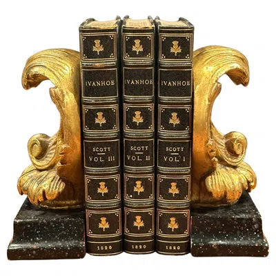 Pre-owned Borghese Pair Of Hollywood Regency Gold Gilt Scroll Bookends By  In Black