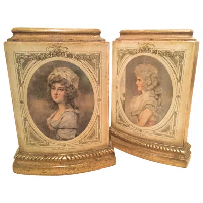 Pre-owned Borghese Pair Of Italian Gilt  Bookends With French Figures In Brown