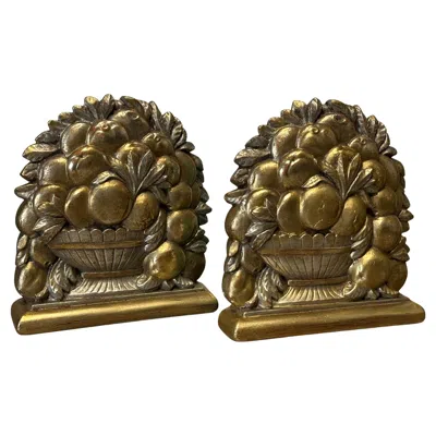 Pre-owned Borghese Vintage 1960's Rare Pair Of Fruit Basket Bookends By  Of Italy In Brown