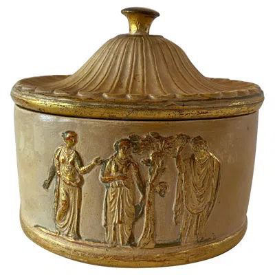 Pre-owned Borghese Vintage  Italian Hellenic Motif Ceramic Box In Brown