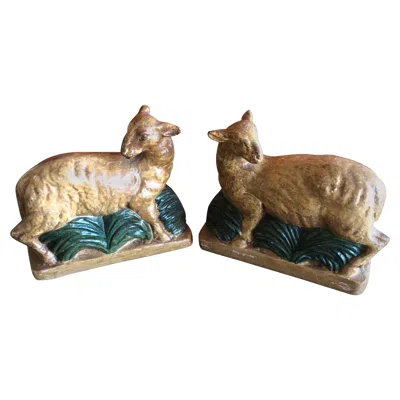Pre-owned Borghese Vintage Pair Of Plaster Lamb / Sheep Bookends By  Of Italy In Brown