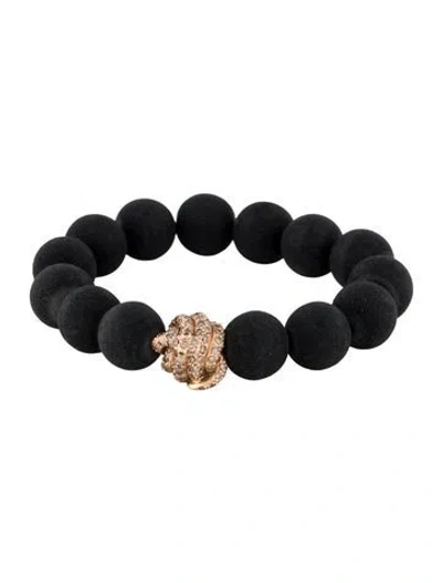 Pre-owned Borgioni 14k Diamond & Tsavorite Garnet Snake Ball Beaded Bracelet, 5.5" In Black