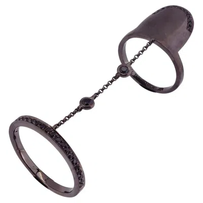 Pre-owned Borgioni 18 Karat Black Rhodium Gold, Black Diamond Nail Knuckle Ring