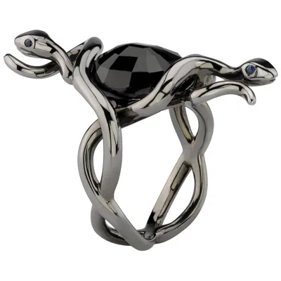 Pre-owned Borgioni 18 Karat Black Rhodium Gold, Dark Blue Sapphire Sapphire Snake Ring