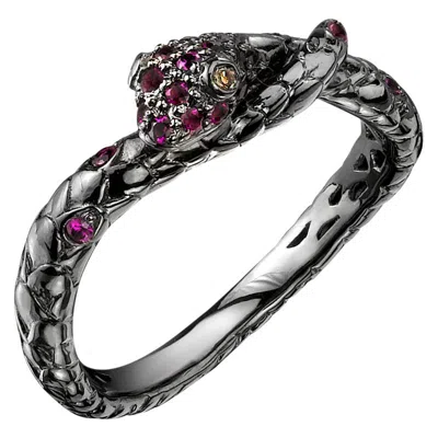 Pre-owned Borgioni 18 Karat Black Rhodium Gold, Ruby Snake Band