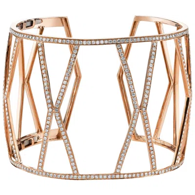 Pre-owned Borgioni 18 Karat Rose Gold, Pave Diamond Large Hexagon Open Cuff In Red