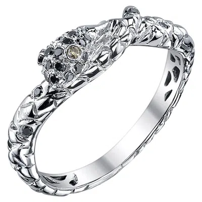 Pre-owned Borgioni 18 Karat White Gold Pave Black Diamond Snake Band