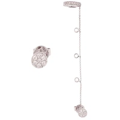 Pre-owned Borgioni 18 Karat White Gold, Rosecut Diamond Chain Earcuff And Matching Stud Earring