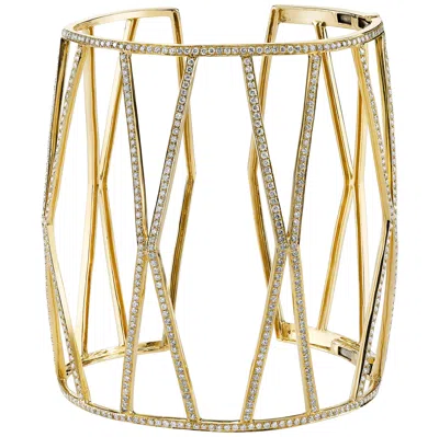 Pre-owned Borgioni 18 Karat Yellow Gold, Pave Diamond Large Hexagon Open Cuff